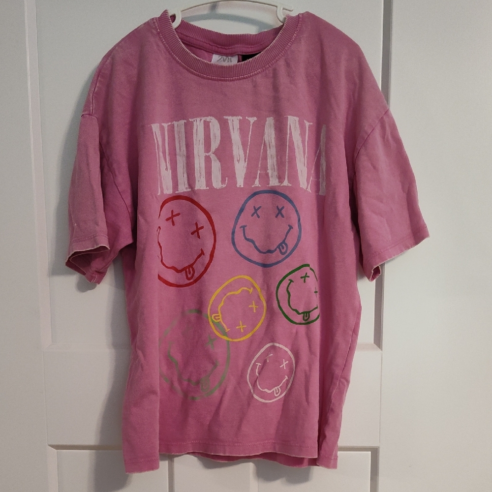 Zara NIRVANA Kids T-Shirt in Pink with Colorful Graphics